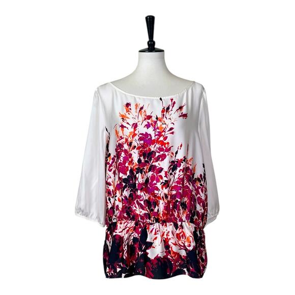 Ann Taylor New Top Wide Neck Peplum Cream Black Pink Floral Women’s Size XL - Picture 1 of 11